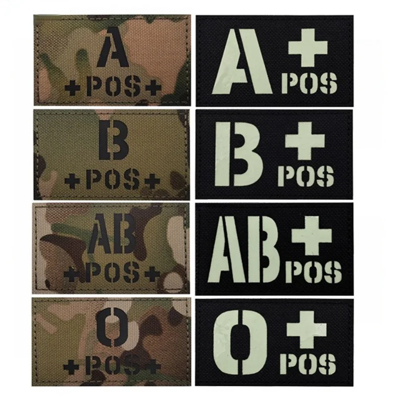 

8CM Glow In Dark Army Blood Type Patch A+ B+ AB+ O+ POS Positive Luminous Badge Armband Hook Loop Applique