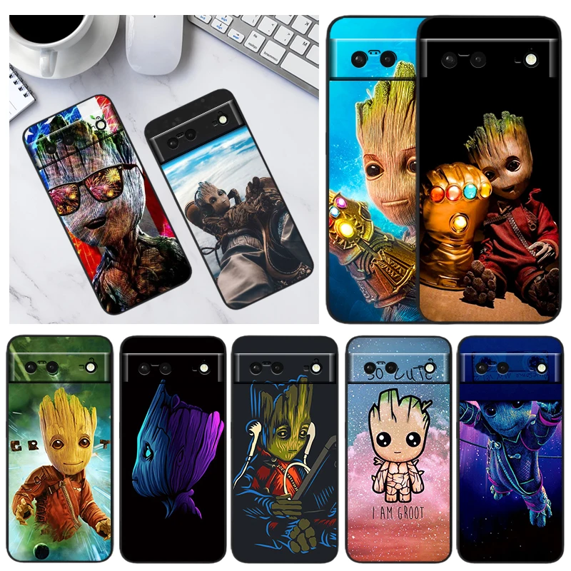 

Cool Cartoon Marvel Groot For Google Pixel 7 6 Pro 6A 5A 5 4 4A XL 5G Shell Soft Silicone Fundas Coque Capa Black Phone Case
