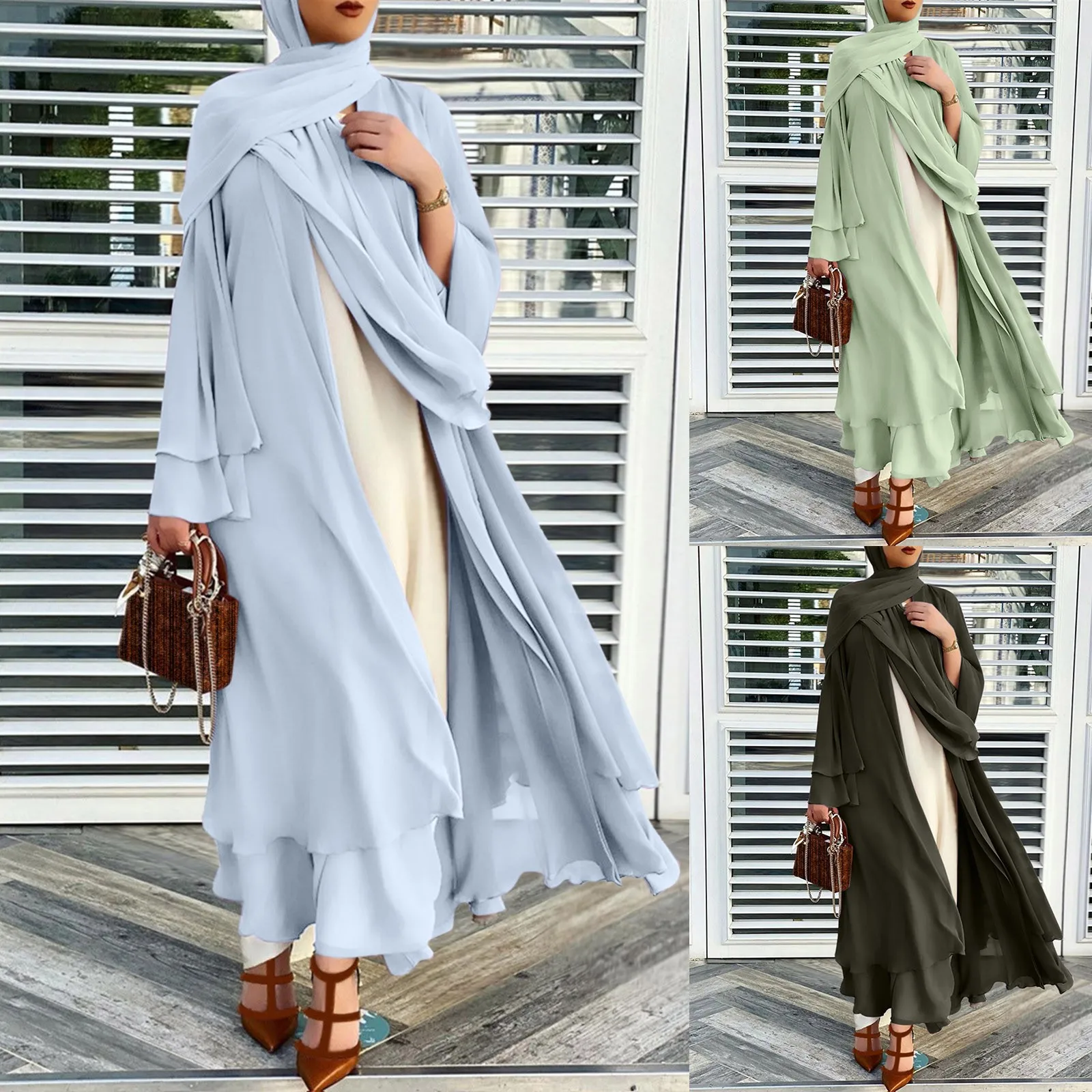 Muslim Robe Double layer Abaya Kimono Dubai Kaftan Muslim Cardigan Abayas Dresses Women Casual Robe Femme Caftan Islam Clothes