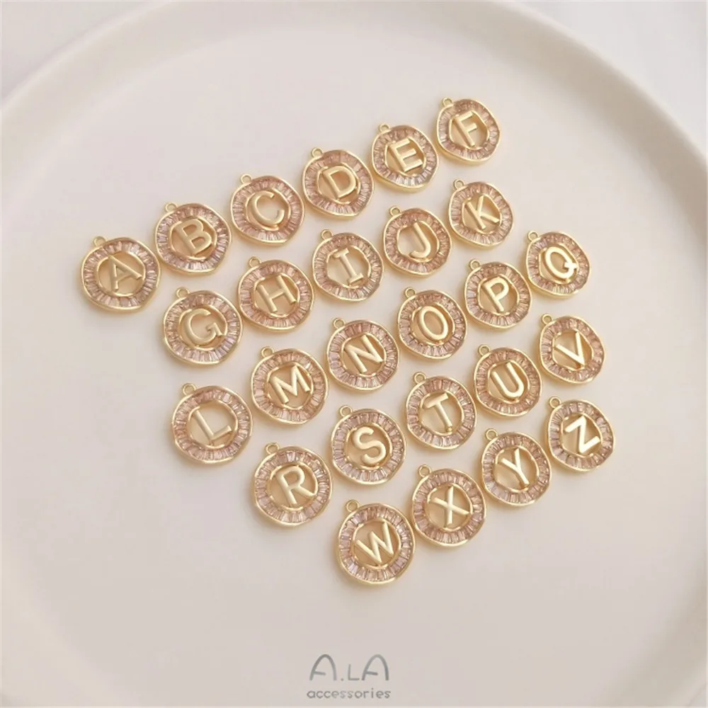 

Color preserved 14K gold encrustment zircon fashion 26 letter pendant handmade DIY bracelet pendant pendant