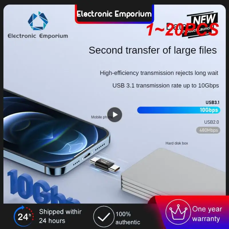 Адаптеры OTG типа C на TypeC, 1-20 шт., 3,1 Gen2, 10 Гбит/с, конвертер, коннектор для зарядки и передачи данных