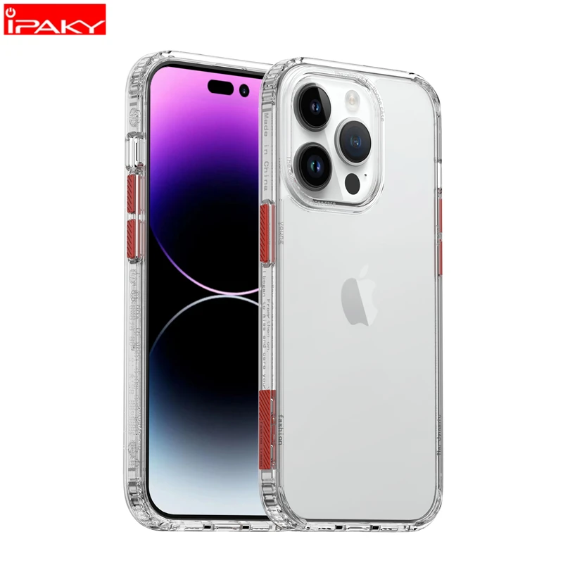

IPAKY for iPhone 14 Case 14 Pro 14 Plus Crystal Clear Red Buttons Protection Airbag Shockproof Cover for iPhone 14 Pro Max Case