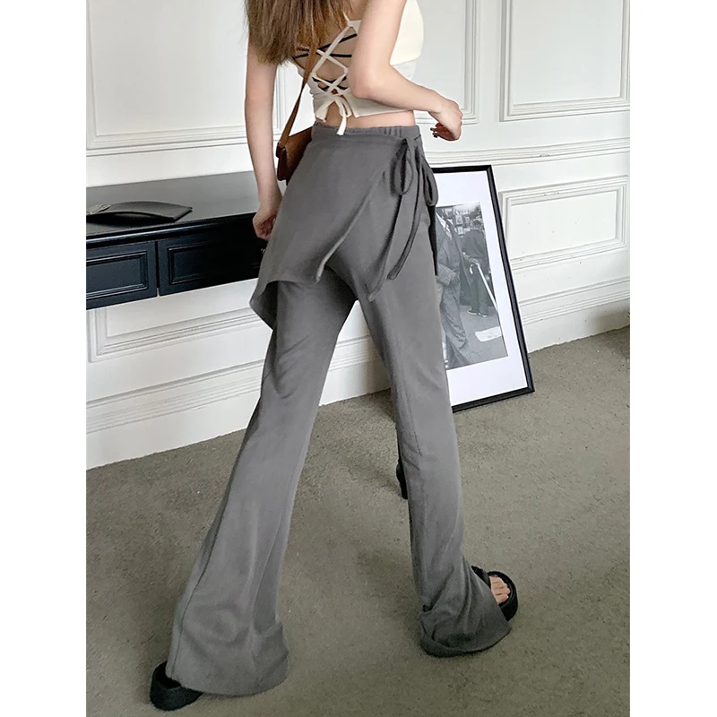 Yaoxiaojie/Miss Yao серые драпированные повседневные брюки с разрезом женские весенние