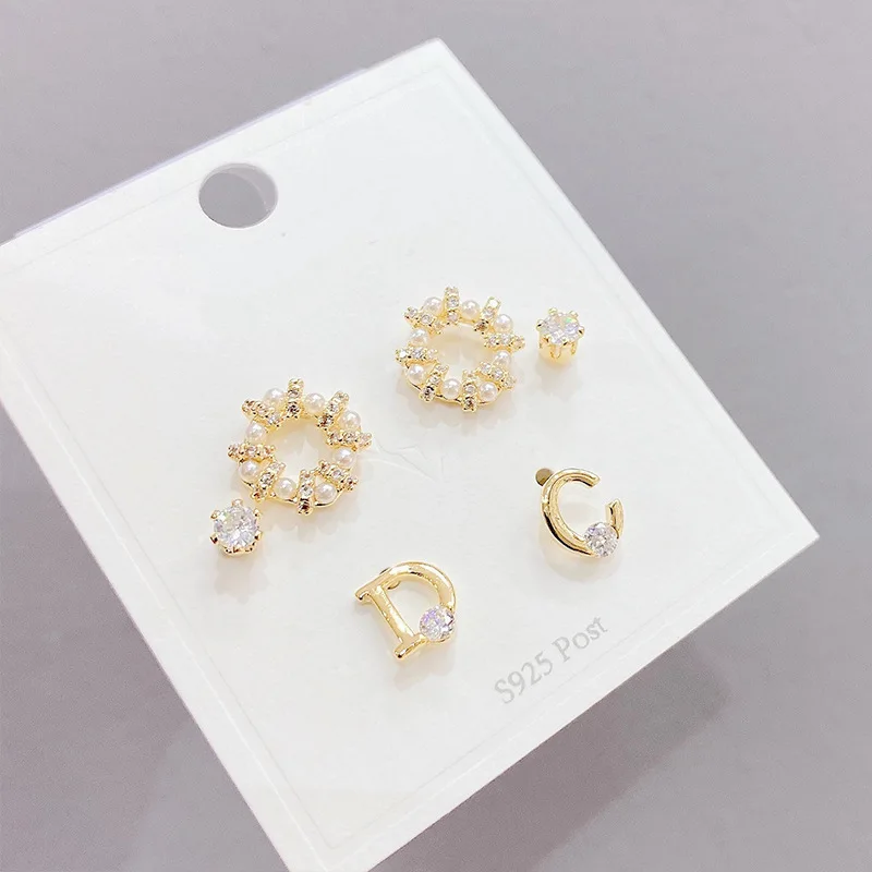 

Korean Micro Inlaid Zircon S925 Silvers Needle Small Stud Earrings 3 Pair Earring Set Fashion Jewelry Wholesale