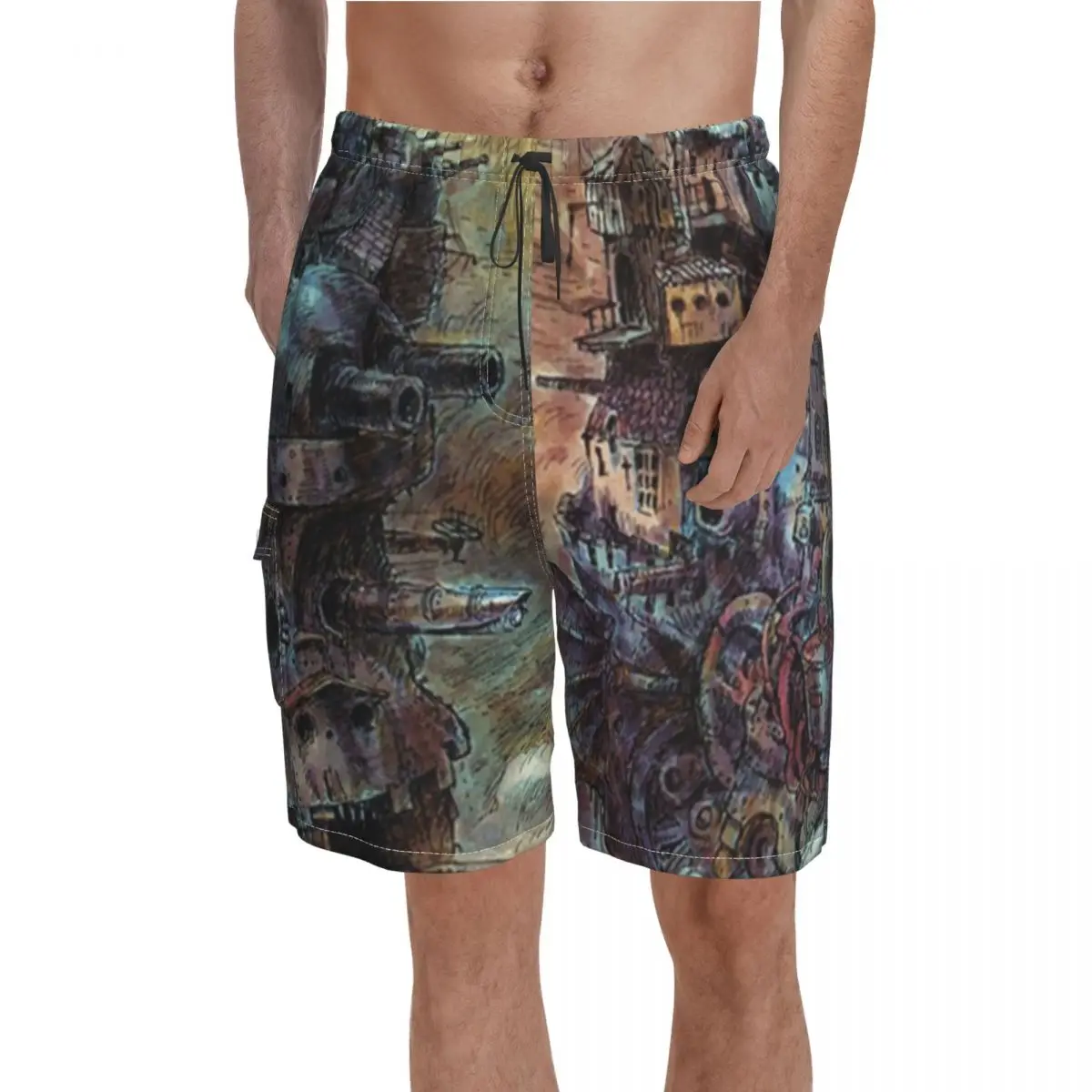 

Howls Moving Castle Classic Board Shorts May All Your Bacon Burn Beach Shorts Elastic Waist Funny Print Swim Trunks Plus Size