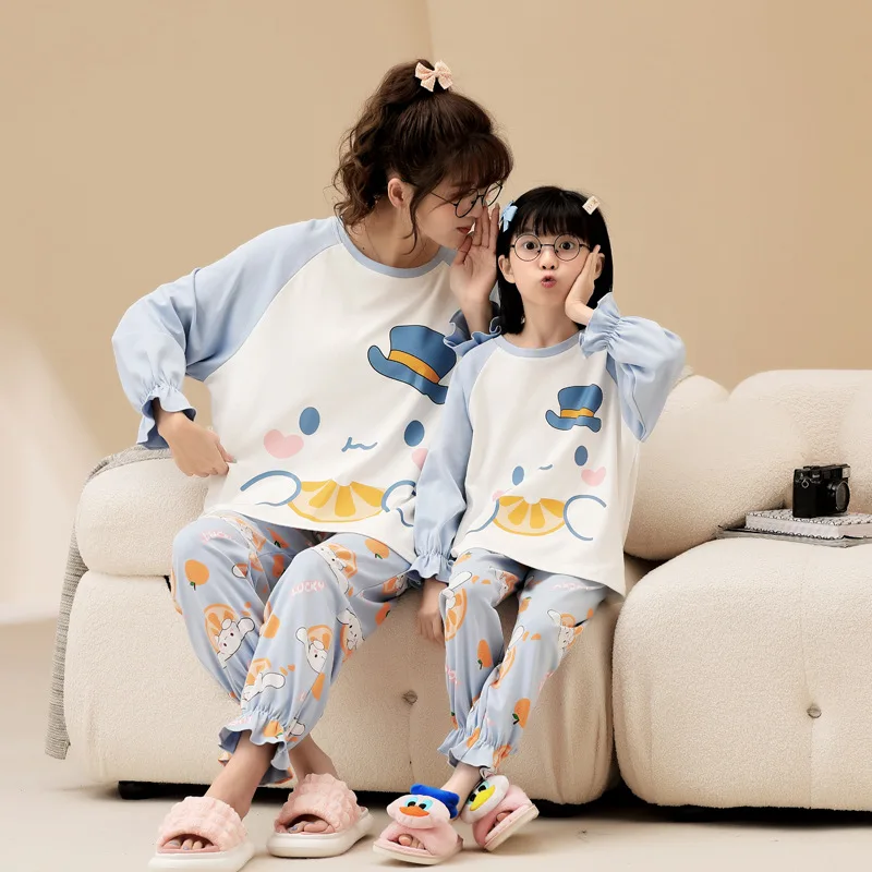 

Милая Хлопковая пижама Sanrio из мультфильма, милая пижама с длинными рукавами в стиле коричника, мягкая удобная весенне-осенняя Оригинальные ...