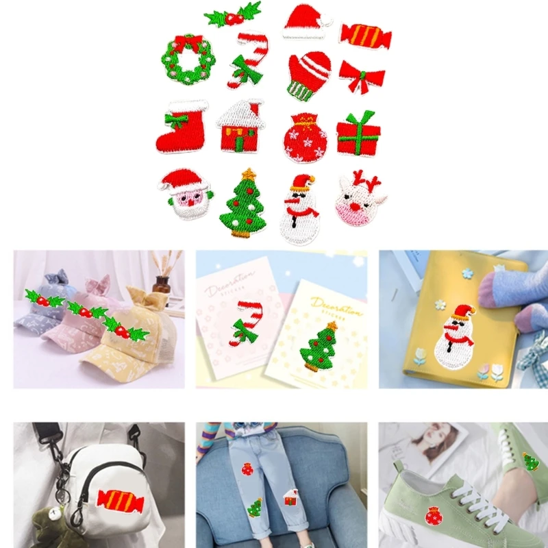 

15Pcs Embroidery Stickers, Embroidery Patches, Santa Christmas Tree, Snowman, Elk, Christmas Socks Iron On Patch