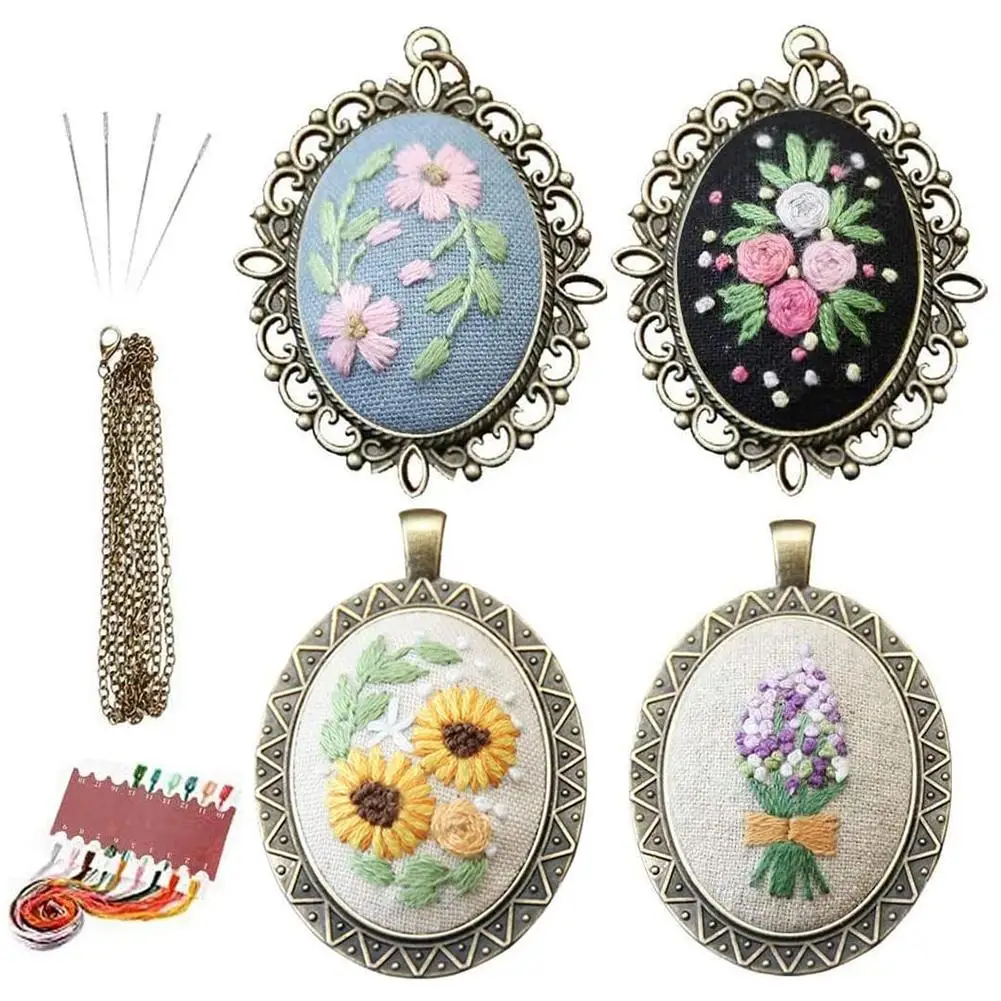 

[ Ready Stock ] Embroidery Pendant Kit Embroidered Pendant Necklace With Needle Thread For Diy Art Crafts