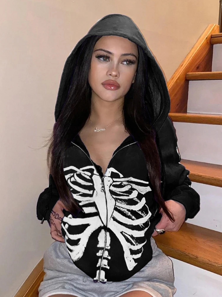 Худи в готическом стиле с принтом черепа | Женская одежда