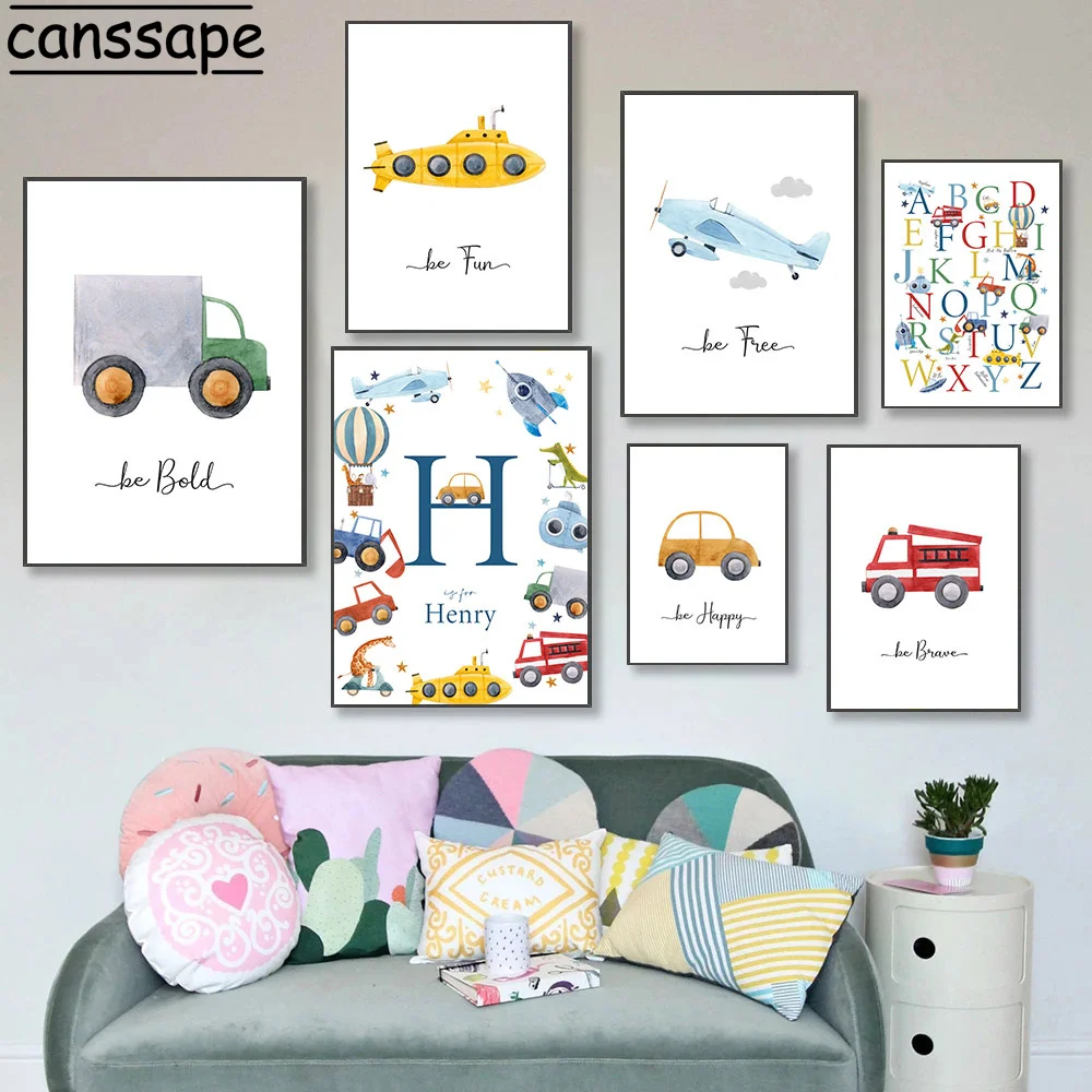 Настенные плакаты с именем на заказ алфавит холст плакат самолет художественная