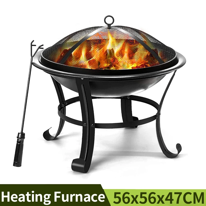 

Circular Iron Art Spray Paint Heating Furnace Retro Outdoor Camping Wood Stove Multifunction Barbecue Grill With Fire Hook