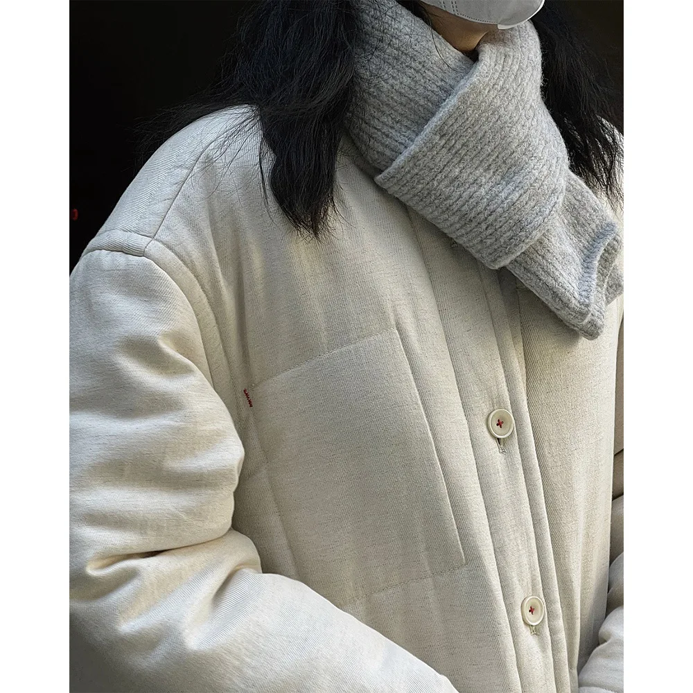 Winter New Vintage Round Neck Silhouette Jacket Cotton Jacket Loose Warm Thick Cotton Hemp Casual Coat for Women