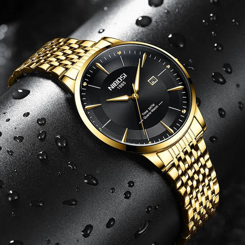 

NIBOSI Casual Mens Watches Top Brand Luxury Ultral Thin Quartz Watch for Men Gold Simple Business Watch with Date Luminous Hands