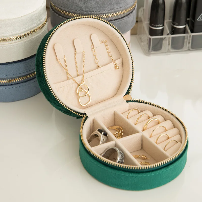 

Portable Necklace Storage Jewelry Box Flip Simple Earrings Ring Organize Flannelette Multifunctional Plush Velvet Small Mini
