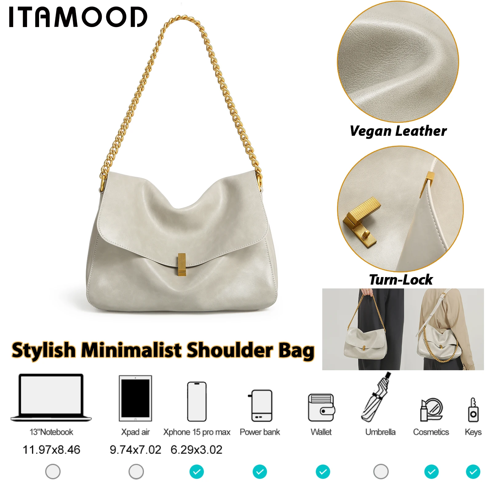 Женская сумка через плечо ITAMOOD из искусственной кожи вместительная сумка-тоут на