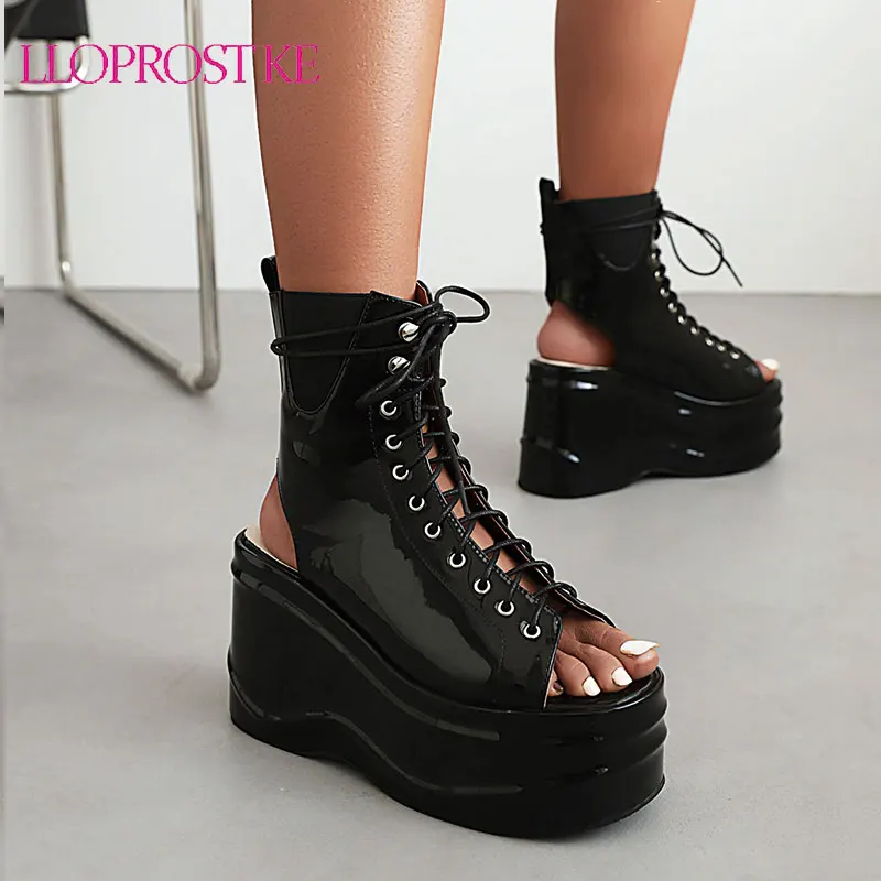 

Lloprost ke Sandals And Purse Set Platform shoes Women Shoes Sandals Open Toe High Chunky Heel For Ladies Punk Lace-up Glitter
