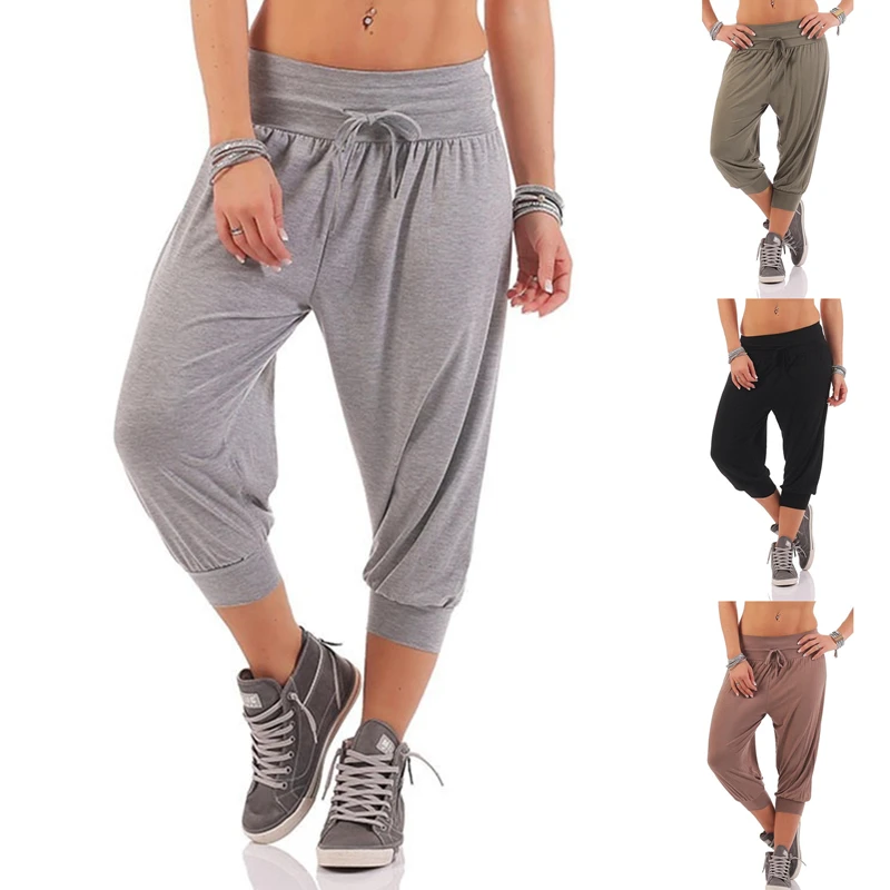 

Women Casual Harem Pants Solid Loose Joggers Pants Female Capri Pants Calf-Length Drawstring Trousers Street Wear mujer