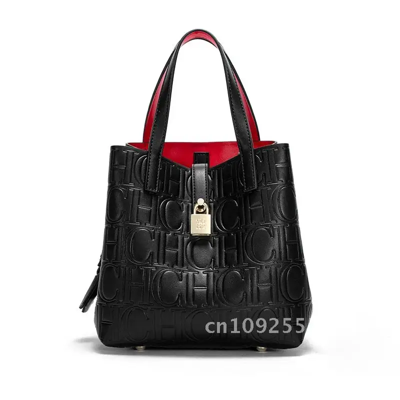 Classic Style Fashion Retro Craft New 2024 Women's Handbag Letter Printed Metal Accessories Large Capacity Solid Color