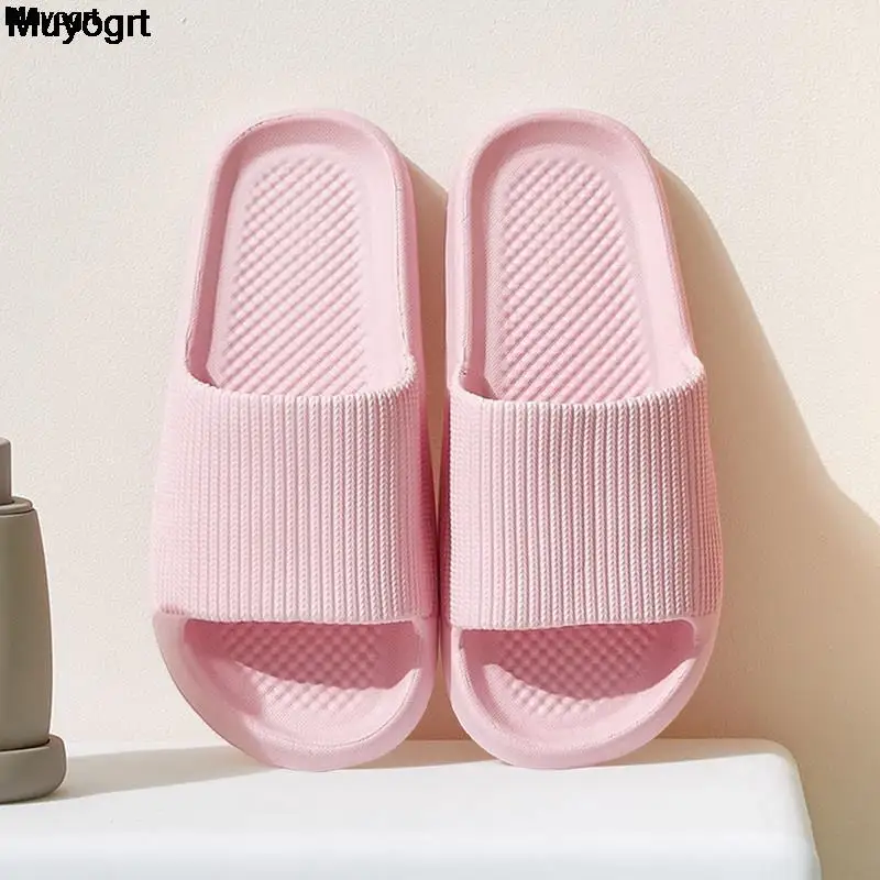 

2022 New Slippers Women Summer Simple Solid color Lovers Slide Shoes Thick Non-slip Bathroom Soft Tide To Wear Cool Slippers