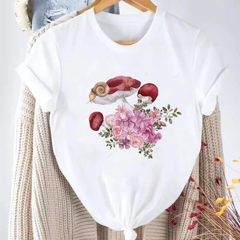 Пляжная дорожная Милая летняя модная женская футболка с коротким рукавом и принтом в виде грибов, повседневная женская футболка с графическим рисунком