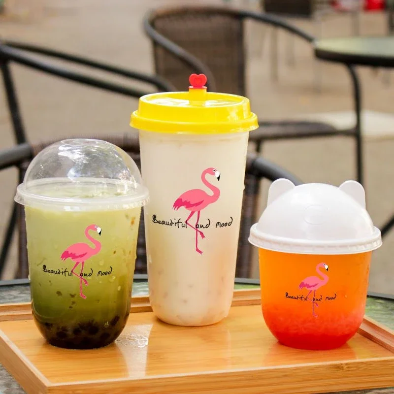 Одноразовые чашки для молока и чая с принтом фламинго 100 шт.