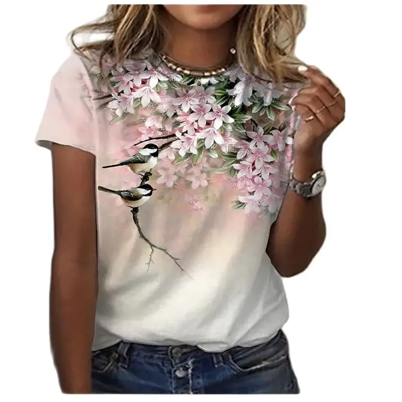 

New Women's Summer Short Sleeve T-Shirt 3D Floral Print Round Neck Loose Casual XXS-6XL, 2022 Fashion Cool Top Accessories