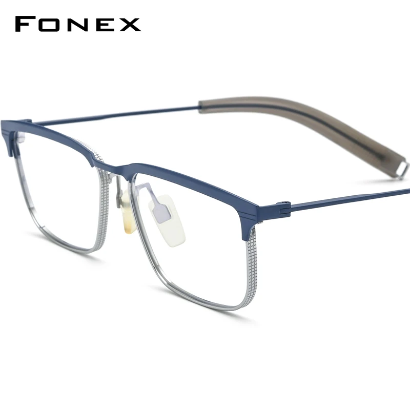 FONEX Pure Titanium Glasses Frame Men 2022 New Retro Vintage Prescription Square Eyeglasses Myopia Optical Eyewear DTX104