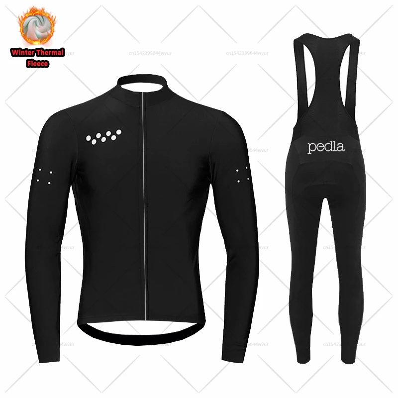 2022 The Pedla Winter Thermal Fleece Cycling Jersey Set Long Sleeve warm Cycling Clothing Road Bike clothes ropa ciclismo Bib