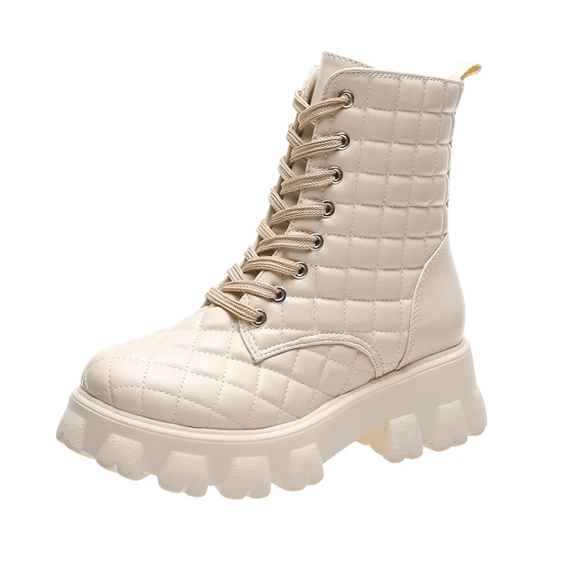 

Winter Shoes Women Ankle Boots Round Toe Thick Sole Comfortable Platform Snow Boots Fashion British Female Diamond Pattern Shoes