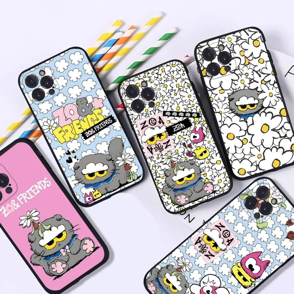 Фото Милый чехол для телефона Z-ZO Friends для iPhone 17 16 15 14 13 12 11 Pro Max Plus mini, силиконовый, черный №4