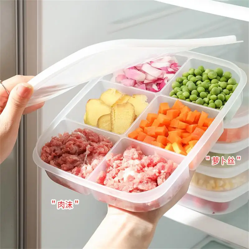 Refrigerator Storage Box 6 Grids  Large Capacity Fresh-keeping Sealed Box Frozen Meat Compartment Food Sub-packed Kitchen Tools
