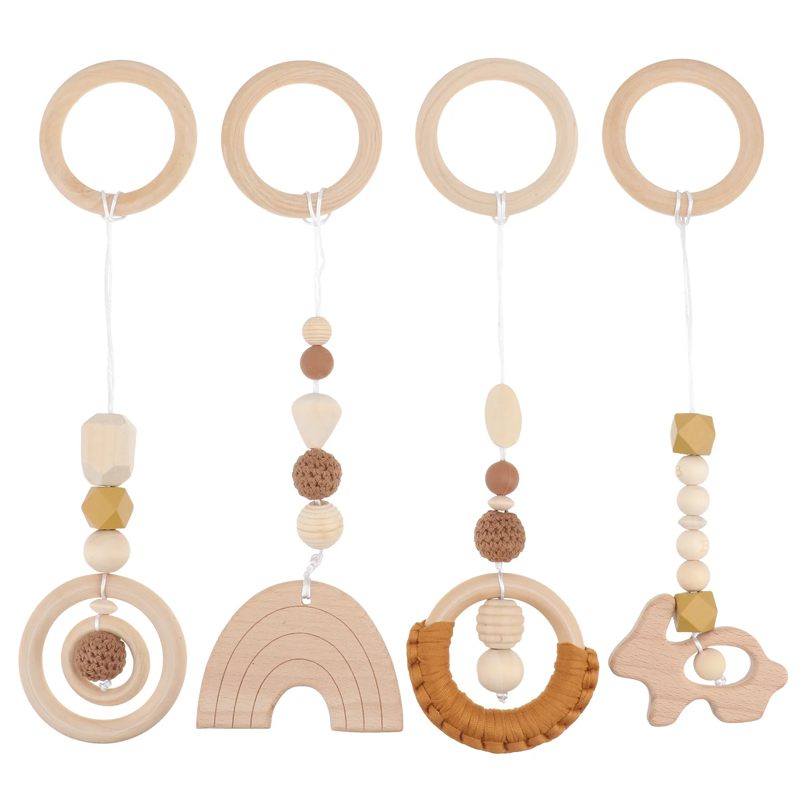 

Baby Gym Wooden Toys Teether Play Teething Hanging Rings Wood Diygyms Activity Decoration Crib Unique Infant Decor Prop Photo