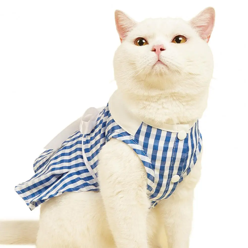 

Turn-down Collar Cotton Small Dog Cat Summer Plaid Skirt for Shopping