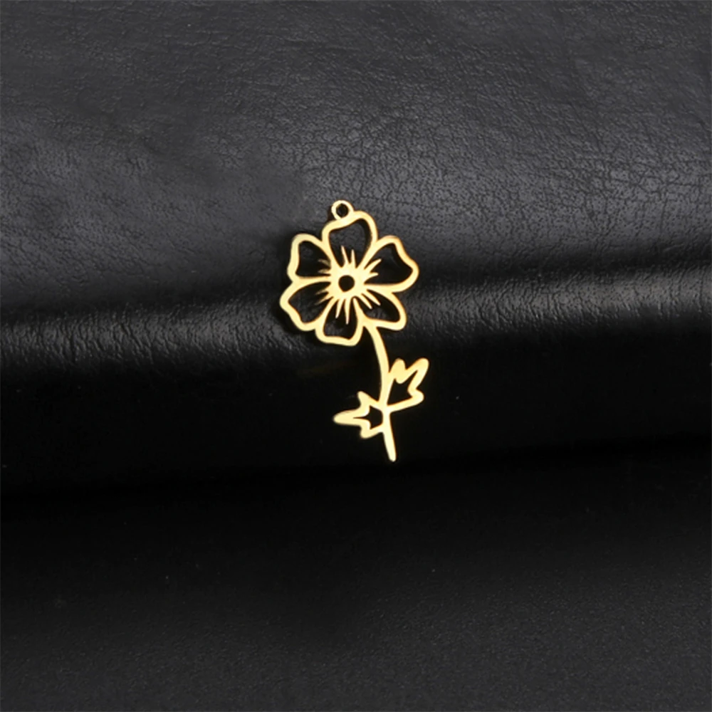 5pcs/Lot Wholesale Cosmos Flowers Pendants Bulk Accessories Stainless Steel Necklace Bracelet Charms For Jewelry Making Supplies