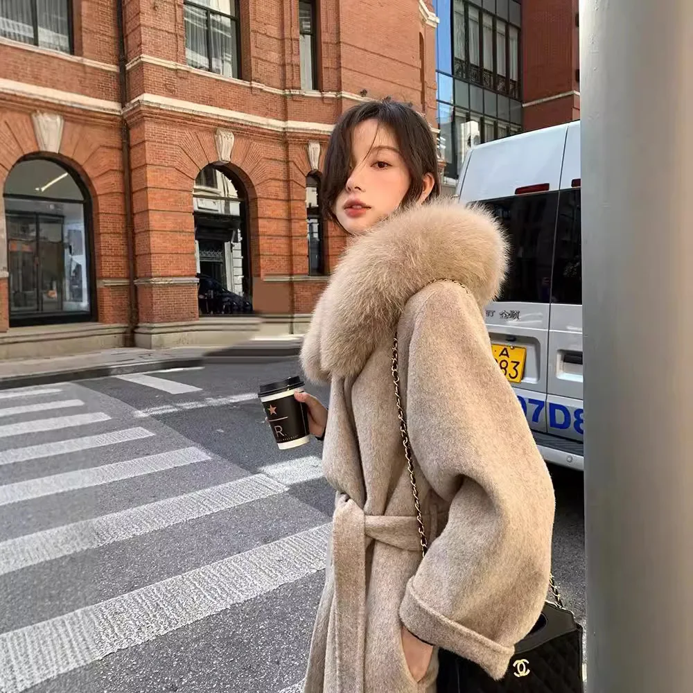 French Lazy 2024 осенне-зимнее новое двустороннее кашемировое пальто с капюшоном