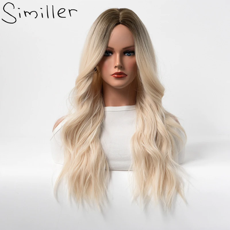 

Similler Synthetic Women Ombre Wigs Central Part Curly Hair Heat Resistance Fiber Daily Use Blonde Wig