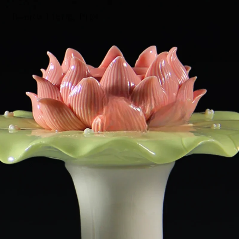 1 szt. Ceramiczna platforma lampy z liści lotosu na wysokich nóżkach buddyjska przedpokój offering buddy masło świeczniki