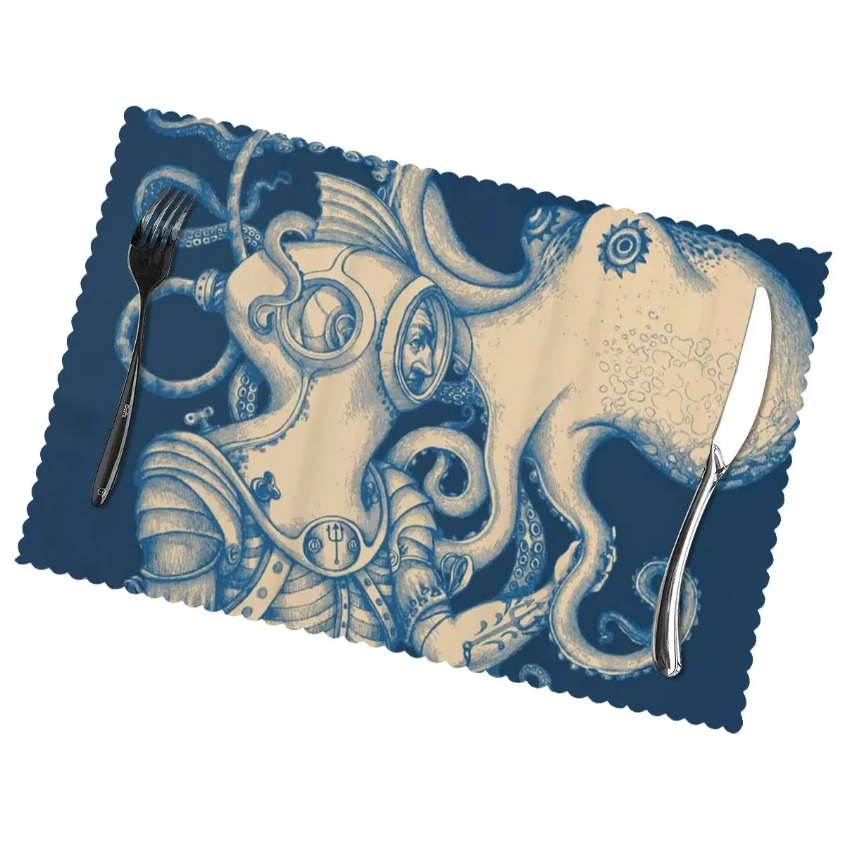 

Octopus Blue Kraken Non-Slip Insulation Place Mats for Kitchen Dining Table Washable Placemats Bowl Coaster Cup Mat Set of 6