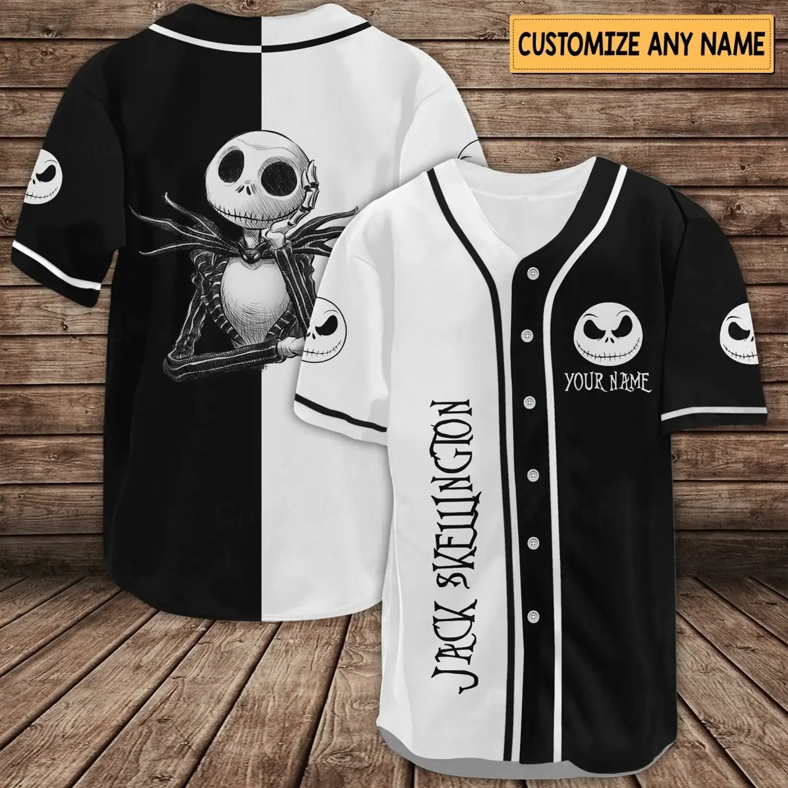Бейсбольная Джерси Jack Skellington Мужская с коротким рукавом Диснея Джек и Салли из