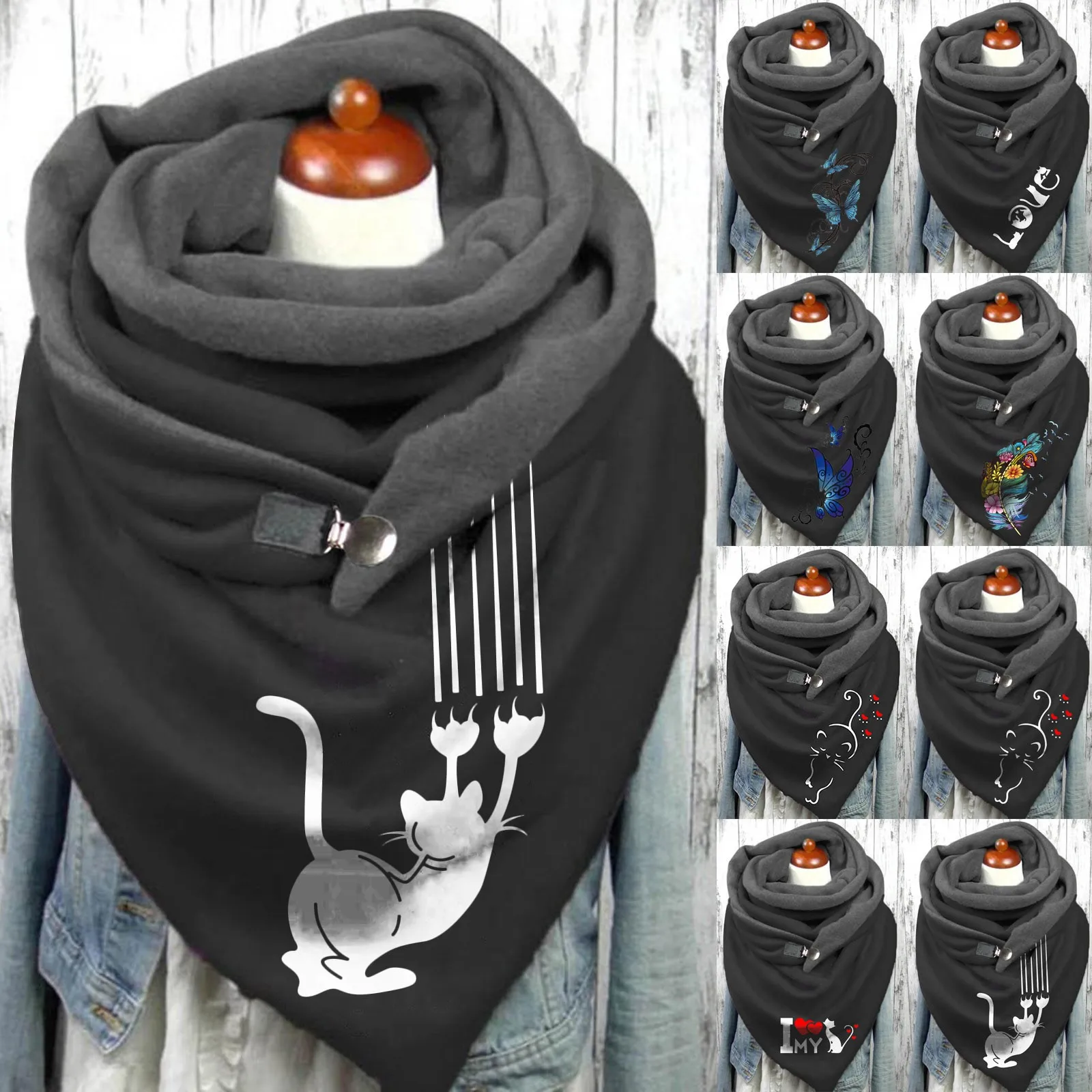 

Autumn Winter Women Buttons Wraps Scarf Soft Print Scarfs Shawls Wraps Warm Classic Shawl Thick Blanket Scarves Bandana Shawls