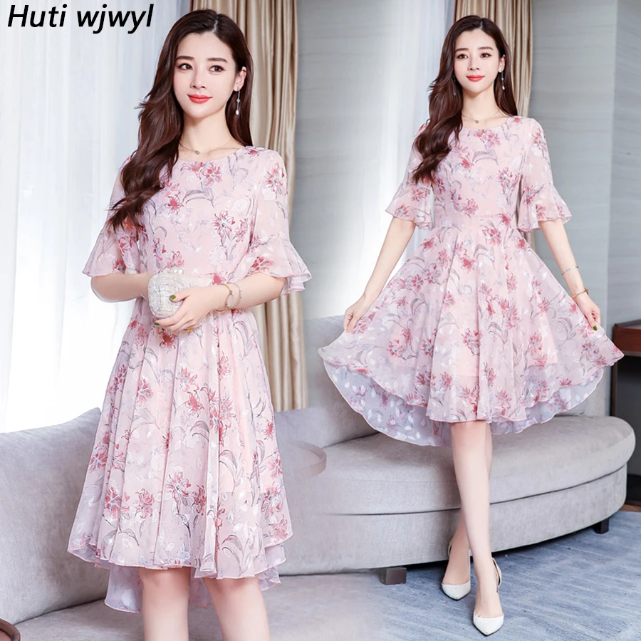 

Женское винтажное платье с цветочным принтом, розовое повседневное пляжное платье в Корейском стиле, шифоновый богемный сарафан средней длины, элегантное облегающее платье, лето 2023