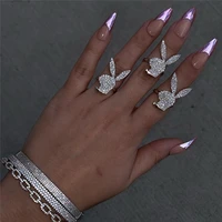 hip hop fashion gold silver color rabbit ring rock zircon open rings for women female party jewelry finger ring anniversary gift