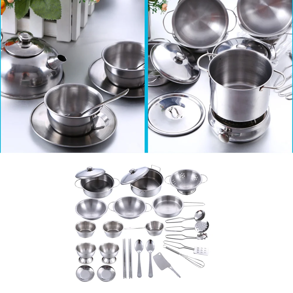 

1 Set 25pcs Play Pots and Pans Toys for Kids -Kitchen Playset Pretend Cookware Mini Stainless Steel Cooking Utensils Children's