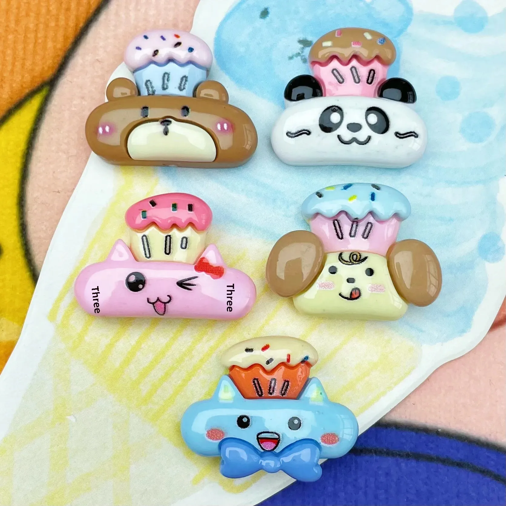 Cartoon Animal Resin Bread Hair Clip Mobile Phone Case Storage Box Flat Cake Accessory New Model DIY Craft Supplies