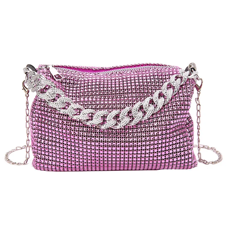 Crossbody Luxury Bags For Women 2023 Fashion Top Quality Long Silver Chain Shoulder Bags BlingBling Handbags Shoulder Bag Purse