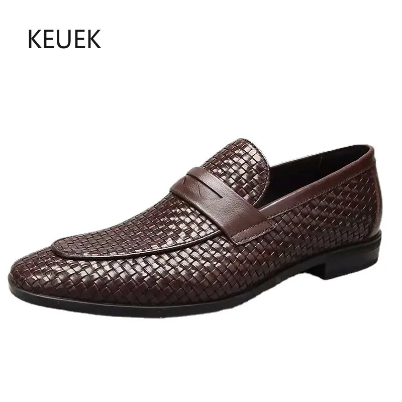

New Design Men Shoes Genuine Leather Hand-Woven Business Casual Shoes British Luxury Slip-On Loafers Dress Designer Shoes 2C