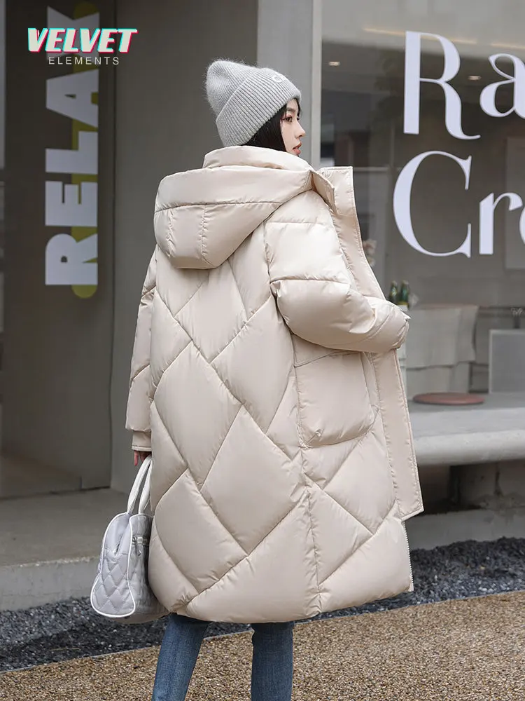VelvetElements 2023 New Snow Wear Winter Coat for Women Down Jacket Warm Casual Loose Hooded Winter Women Jacket Long Parkas