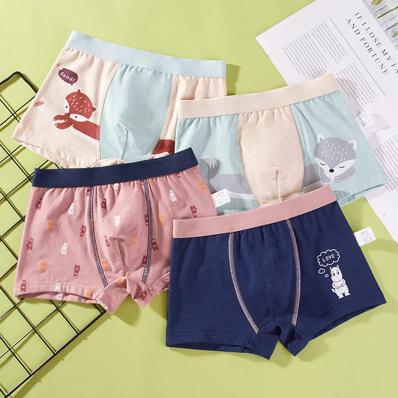 

4pcs/Lot 2-14Y Boys Briefs Kids Cotton Underwear Children Underpants Teenager Cartoon Print Soft Panties Boys Underwear