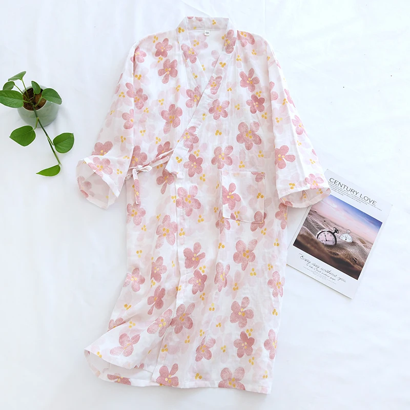 

New Spring Summer Gauze Cotton Bathrobe Nightgown Pajama Female Pijama Pyjama Femme Kimono Home Service Sweat Steam Yarn Clothes