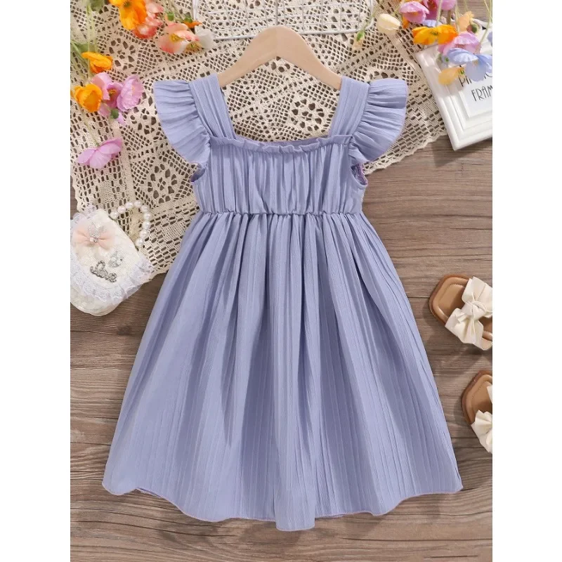 Летние платья для девочек 2024 с вышитыми цветами и листьями милый стиль длиной до